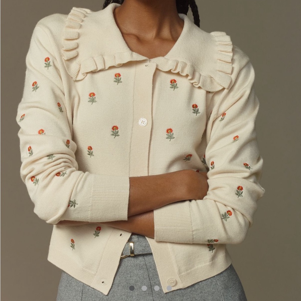 ANTHROPOLOGIE | The Ainsley Ruffle-Collar Cardigan - Picture 1 of 5